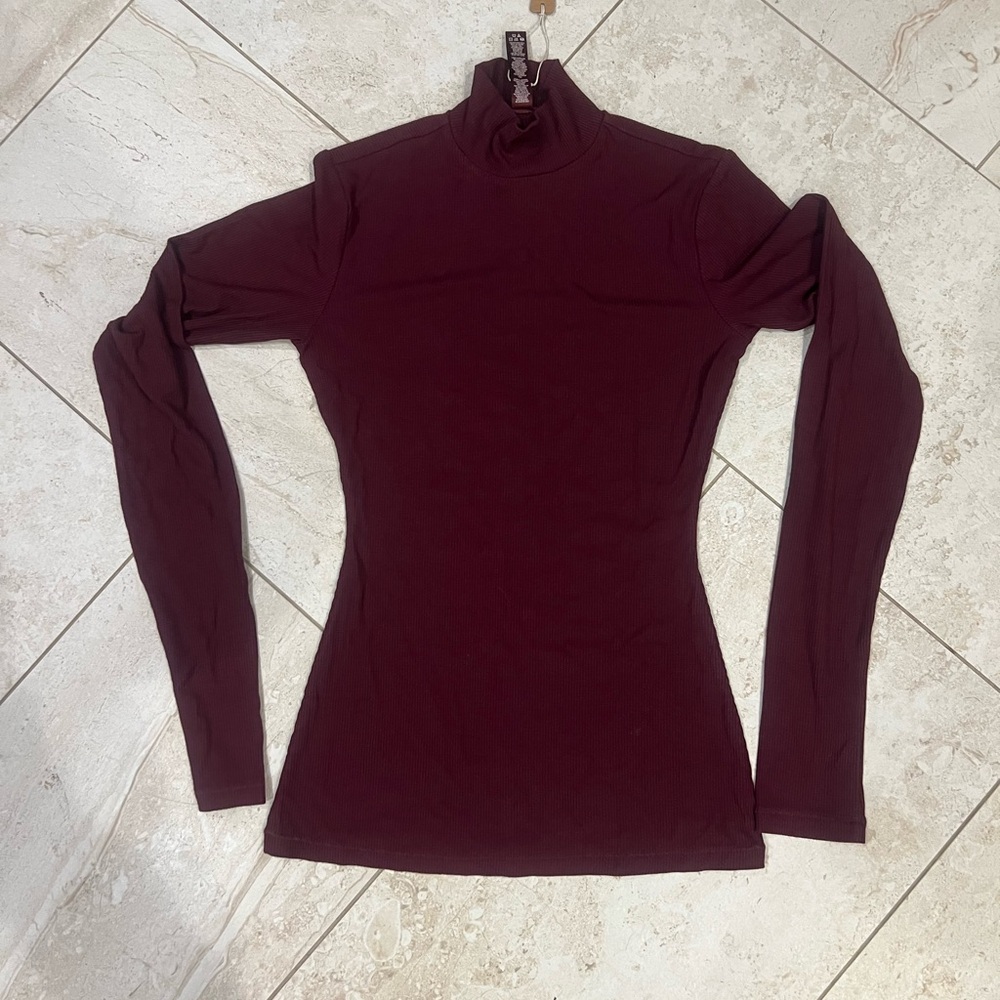 Skims Soft Lounge Burgundy Mock Neck Long Sleeve Top